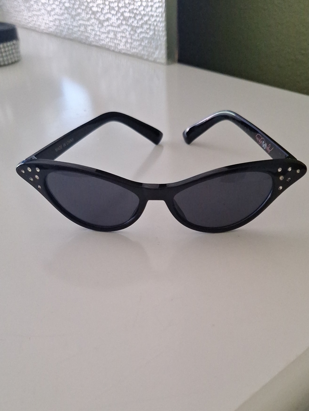 Black Cat-Eye Sunglasses with Stud Accents